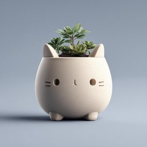 Pot Chat Imprimé en 3D | Support à Succulentes Kawaii Minimaliste | Pot de Bureau Mignon