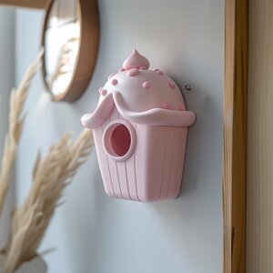 Nichoir Cupcake Imprimé en 3D à Suspendre | Accent de Maison Moderne et Ludique | Décoration 3D Minimaliste et Mignonne pour Cuisine ou Chambre d'Enfant