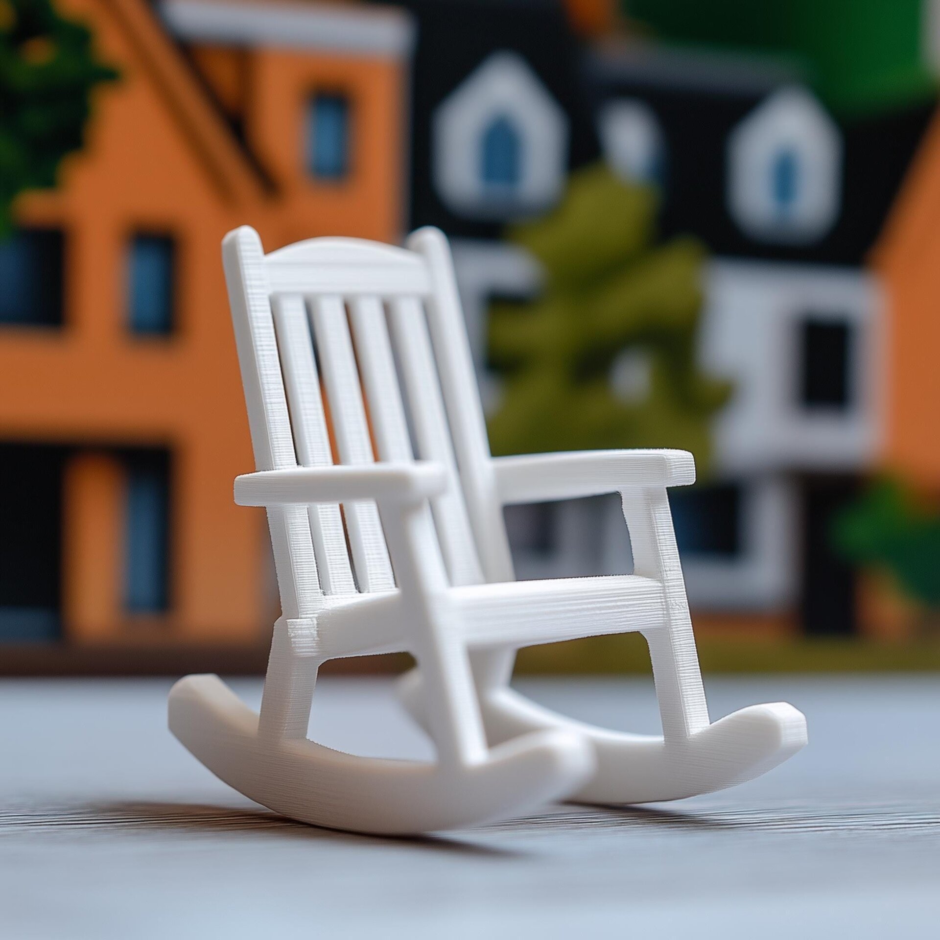 Chaise à Bascule Miniature | Mobilier de Maison de Poupée Imprimé en 3D | Berceuse Façon Bois Échelle 1:12