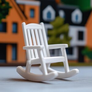 Chaise à Bascule Miniature | Mobilier de Maison de Poupée Imprimé en 3D | Berceuse Façon Bois Échelle 1:12