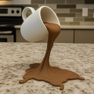 Tasse de Café Renversée en Lévitation | Sculpture d'Illusion d'Optique Imprimée en 3D Décoration Cuisine Amateur de Café | Accessoire de Bureau Amusant Cadeau Barista Café