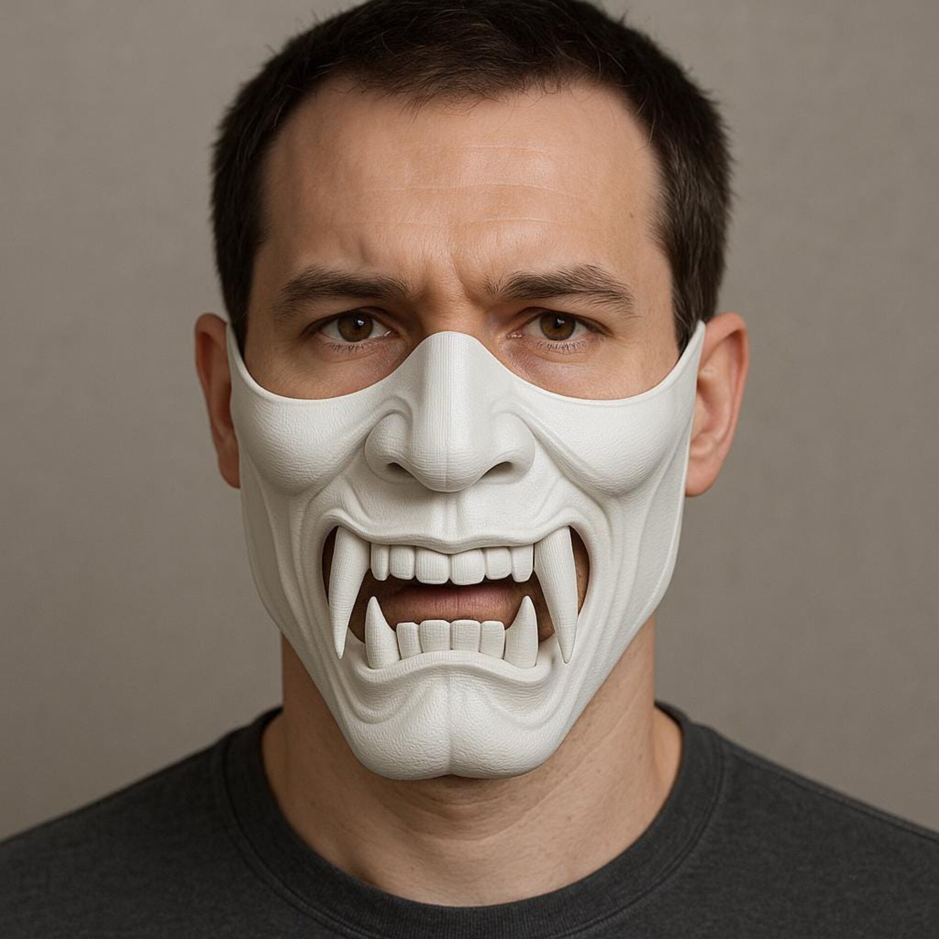 Masque Demi-Visage Oni | Masque Cosplay Imprimé en 3D | Masque Démon Samouraï