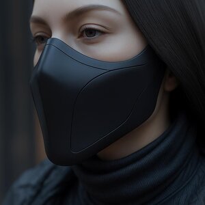 Masque Demi-Visage Futuriste Noir Mat | Accessoire de Costume Cyberpunk Imprimé en 3D | Masque Cosplay Léger pour Femmes et Hommes
