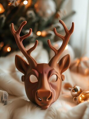 Masque de Renne Imprimé en 3D | Sculpture Faciale Animale Moderne | Accessoire Cosplay et Artistique Unique pour les Fêtes