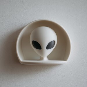 Décoration Murale Alien Imprimée en 3D | Sculpture Étagère OVNI Minimaliste pour Chambre, Salle de Jeux, Bureau Moderne — Accent Déco Geek Science-Fiction
