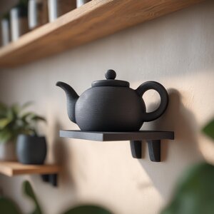 Étagère Murale Théière Imprimée en 3D avec Rangement Caché | Accent Décoratif Cuisine Moderne pour Amateurs de Thé, Organisateur de Clés d’Entrée et Petits Trésors