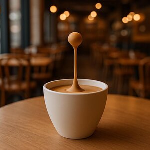 Sculpture de Goutte Espresso Macchiato Flottante | Art Tasses à Café Imprimé en 3D | Cadeau Unique pour Amateur de Café