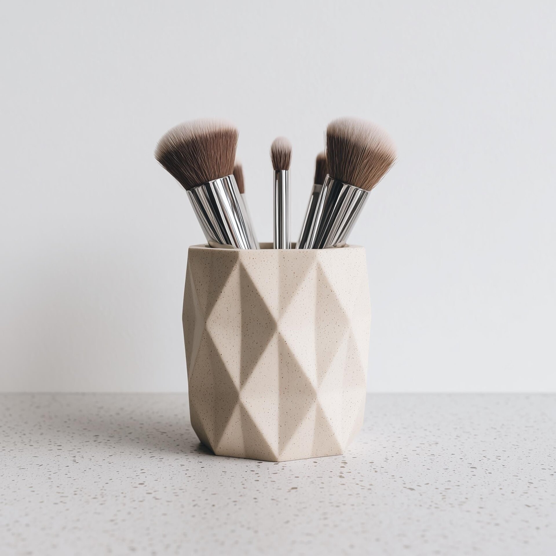 Porte-Pinceaux Géométrique Imprimé en 3D | Organisateur de Maquillage à Facettes Moderne | Pot à Crayons Minimaliste
