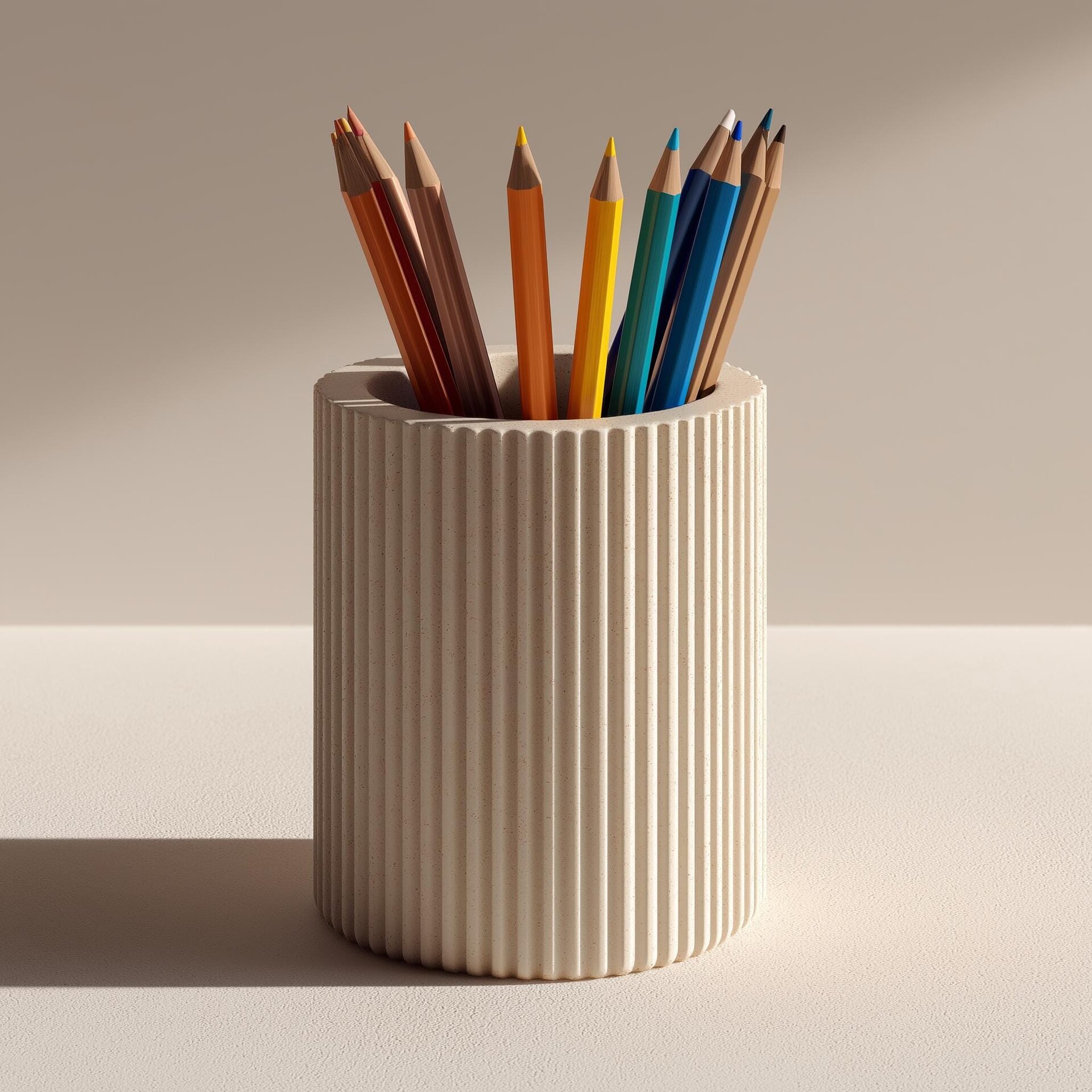 Porte-Crayons Imprimé en 3D | Organisateur de Bureau Moderne à Rainures | Pot à Crayons Minimaliste