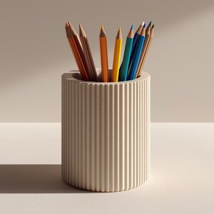 Porte-Crayons Imprimé en 3D | Organisateur de Bureau Moderne à Rainures | Pot à Crayons Minimaliste