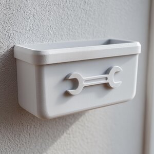 Étagère Organisateur Outils Imprimée en 3D | Bac de Rangement Minimaliste pour Garage avec Icône Clé à Molette | Caddy Flottant Moderne pour Atelier et Buanderie