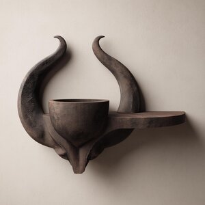 Étagère Autel Cornu Imprimée en 3D | Rebord Flottant Dark Fantasy avec Bol Rituel | Accent Décoratif Gothique pour Chambre et Setup Gaming