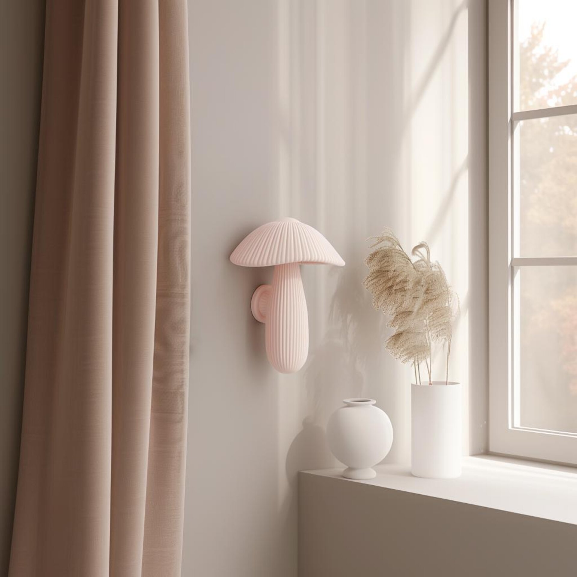 Décor mural champignon imprimé en 3D | Sculpture cannelée aux tons pastel doux | Accent minimaliste moderne pour intérieurs contemporains et studios créatifs