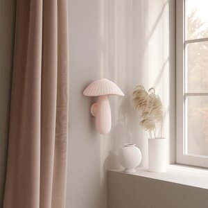 Décor mural champignon imprimé en 3D | Sculpture cannelée aux tons pastel doux | Accent minimaliste moderne pour intérieurs contemporains et studios créatifs