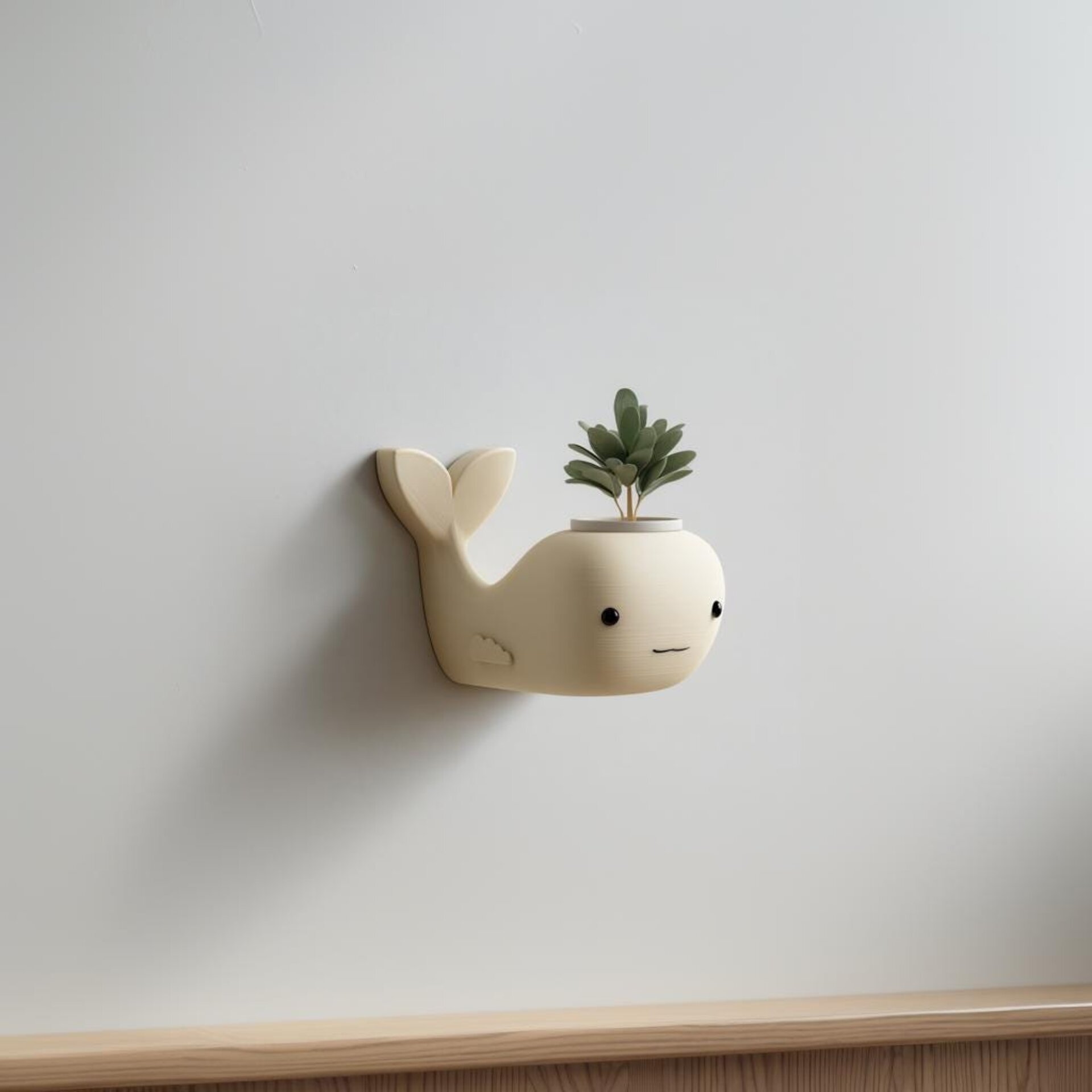 Jardinière Murale Baleine Imprimée en 3D | Pot Mural Mignon Kawaii | Accent Décoratif Minimaliste Océan pour Chambre d'Enfant, Petites Plantes et Verdure