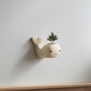 Jardinière Murale Baleine Imprimée en 3D | Pot Mural Mignon Kawaii | Accent Décoratif Minimaliste Océan pour Chambre d'Enfant, Petites Plantes et Verdure
