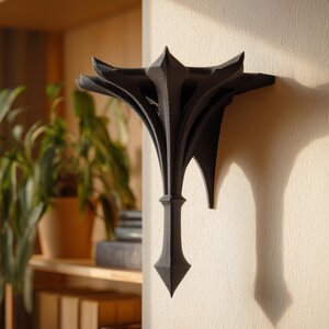 Support d'étagère murale gothique imprimé en 3D | Décoration murale flottante flèche fantasy | Ledge d'exposition sombre et minimaliste pour livres, bougies et objets de collection