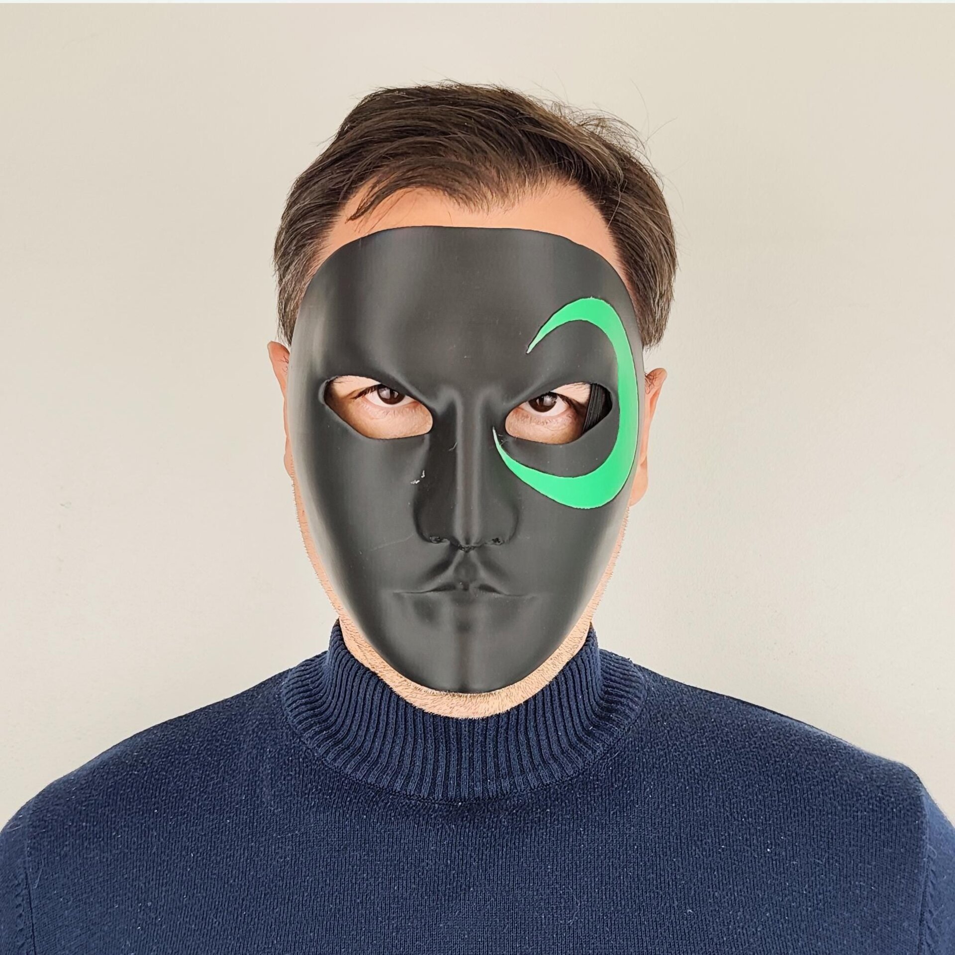 Masque Facial Intégral pour Cosplay | Masque Noir Imprimé en 3D avec Détail Œil Vert | Accessoire de Costume d'Halloween