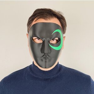 Masque Facial Intégral pour Cosplay | Masque Noir Imprimé en 3D avec Détail Œil Vert | Accessoire de Costume d'Halloween