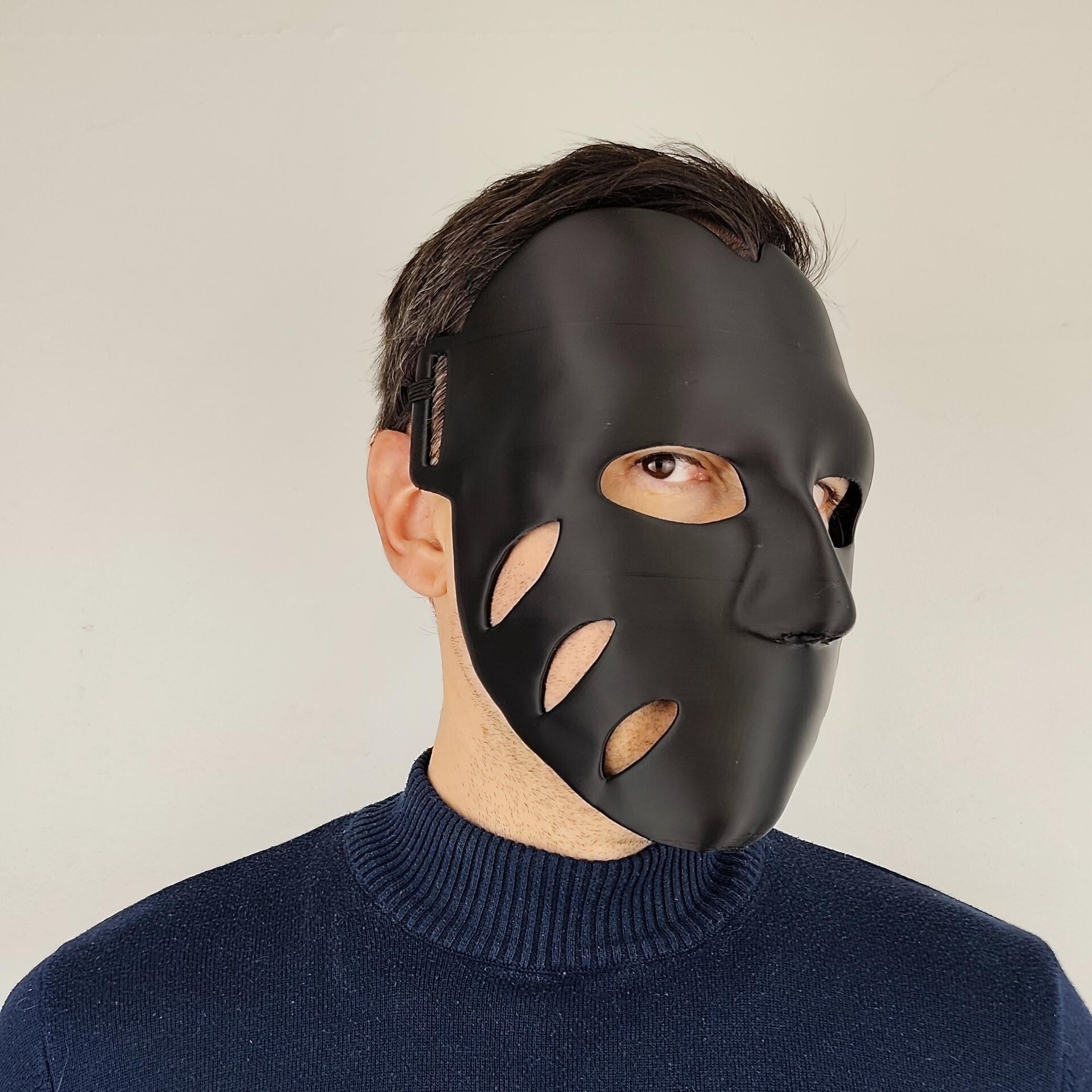Masque Facial Noir Imprimé en 3D | Masque Cosplay Léger | Masque de Costume d'Horreur