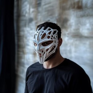 Masque de guerrier cyberpunk biomorphique | Masque squelette futuriste imprimé en 3D | Masque de cosplay science-fiction