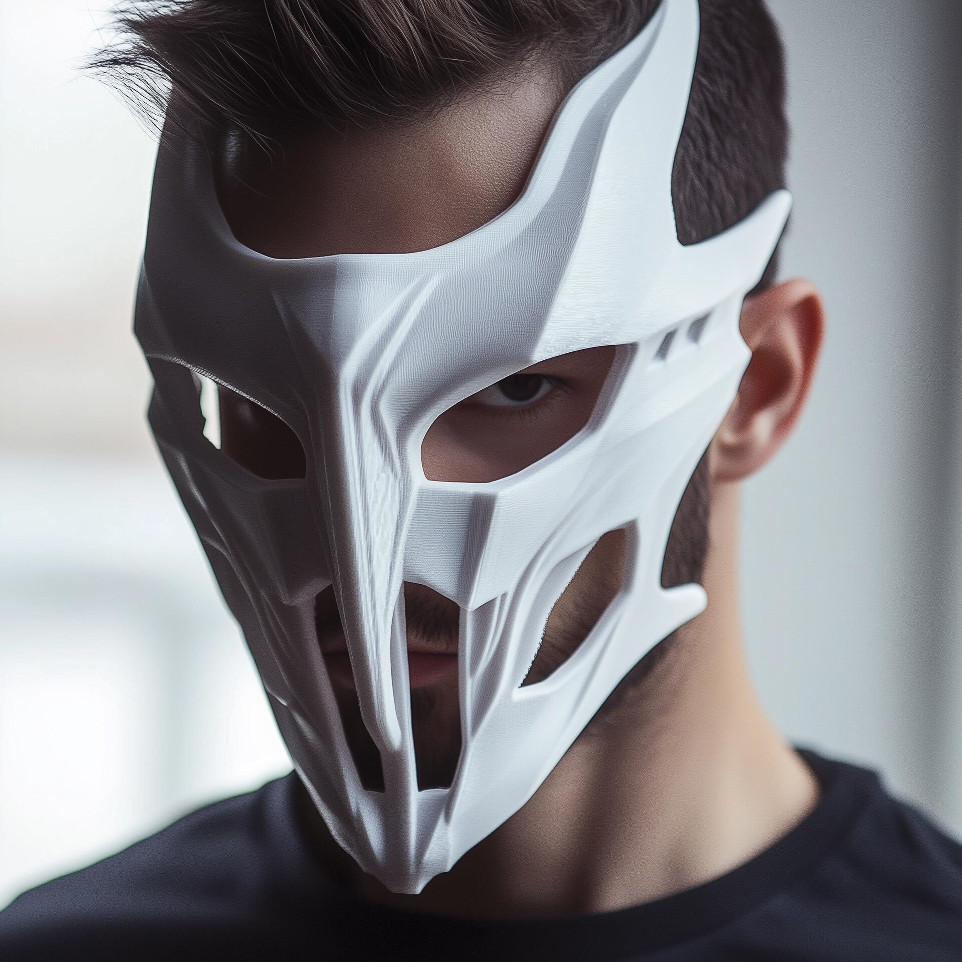 Masque de Cosplay Futuriste Blanc | Masque de Guerrier Science-Fiction | Masque de Costume Imprimé en 3D pour Halloween, Cosplay, Bals Masqués, Séances Photo