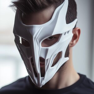 Masque de Cosplay Futuriste Blanc | Masque de Guerrier Science-Fiction | Masque de Costume Imprimé en 3D pour Halloween, Cosplay, Bals Masqués, Séances Photo