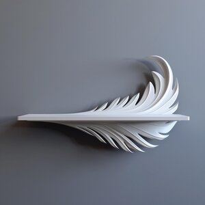 Étagère murale plume imprimée en 3D | Ledge d'exposition flottant sculptural | Accent déco mural minimaliste et moderne pour intérieurs contemporains élégants