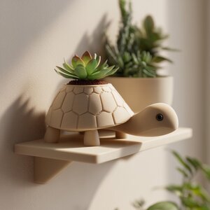 Étagère Jardinière Tortue Imprimée en 3D | Présentoir Porte-Succulente Animalier | Décoration en Rebord Flottant pour Nursery, Chambre d’Enfant et Intérieurs Cosy