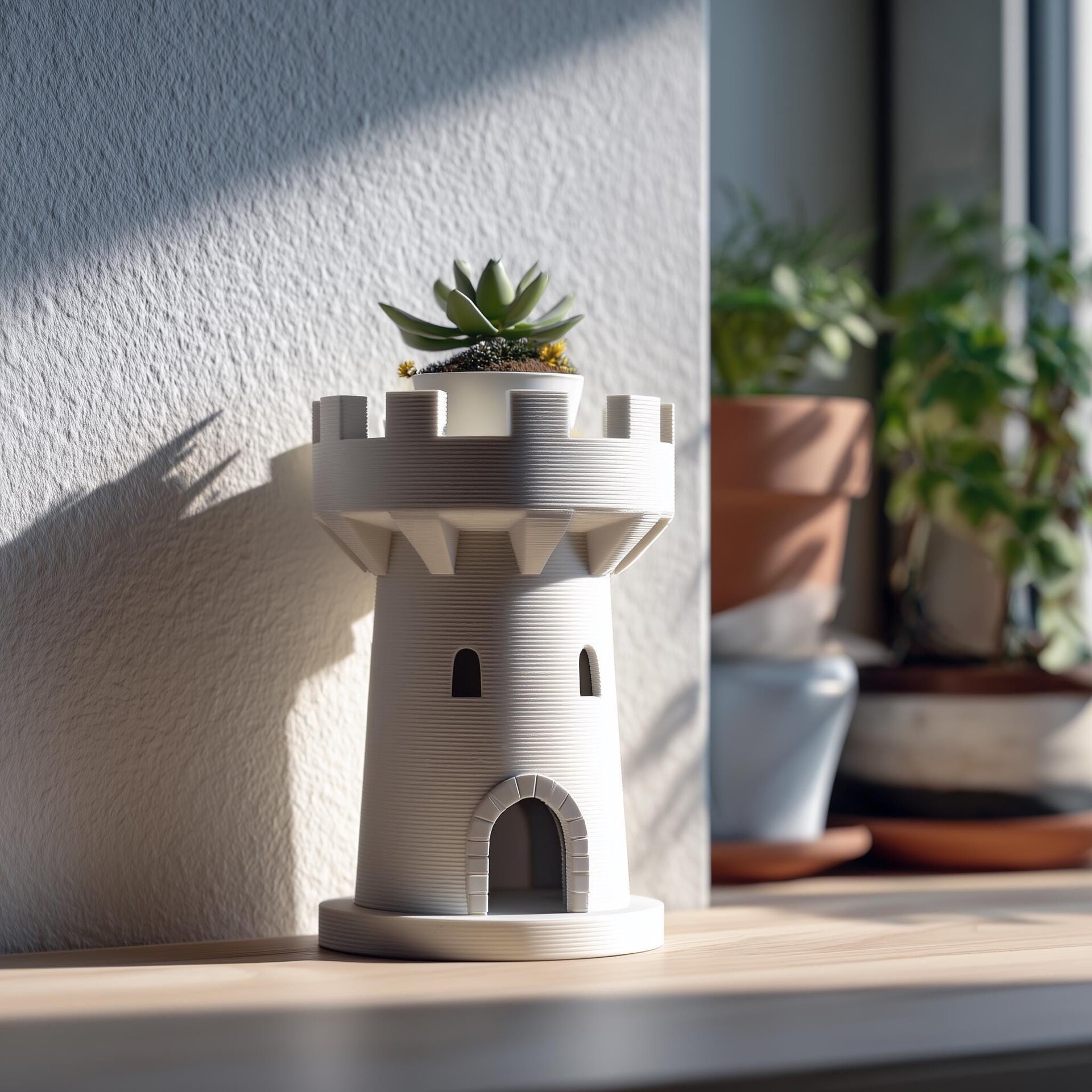 Jardinière Tour de Château Imprimée en 3D | Pot à Succulentes Style Tour d'Échecs Médiévale | Décoration Fantasy de Table pour Bureaux, Rebords de Fenêtre et Intérieurs Cosy