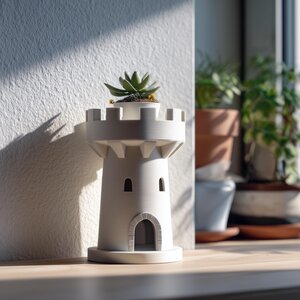 Jardinière Tour de Château Imprimée en 3D | Pot à Succulentes Style Tour d'Échecs Médiévale | Décoration Fantasy de Table pour Bureaux, Rebords de Fenêtre et Intérieurs Cosy