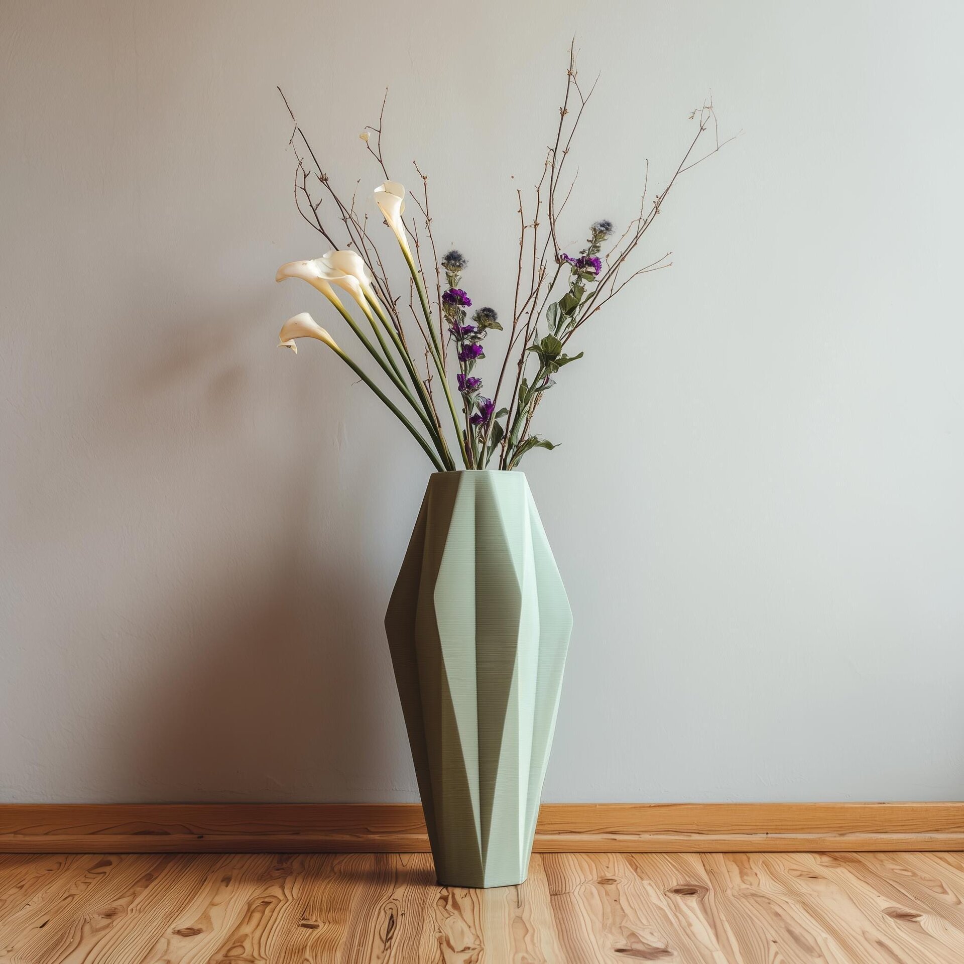 Vase Imprimé en 3D | Jardinière Géométrique Facettée Moderne | Vase Décoratif Minimaliste pour Fleurs Séchées