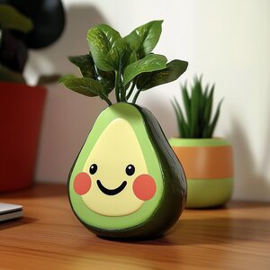 Pot Avocat Mignon au Visage Souriant | Pot de Bureau Amusant pour Plantes | Support à Succulentes d'Intérieur | Décoration Maison Fantaisiste | Cadeau pour Passionné de Plantes