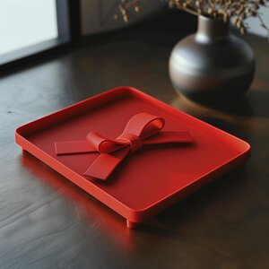 Plateau à Bijoux Nœud Cadeau Imprimé en 3D | Coupelle Décorative Carrée Moderne | Vide-poche Décoratif Minimaliste pour Clés, Pièces, Bijoux et Entrée
