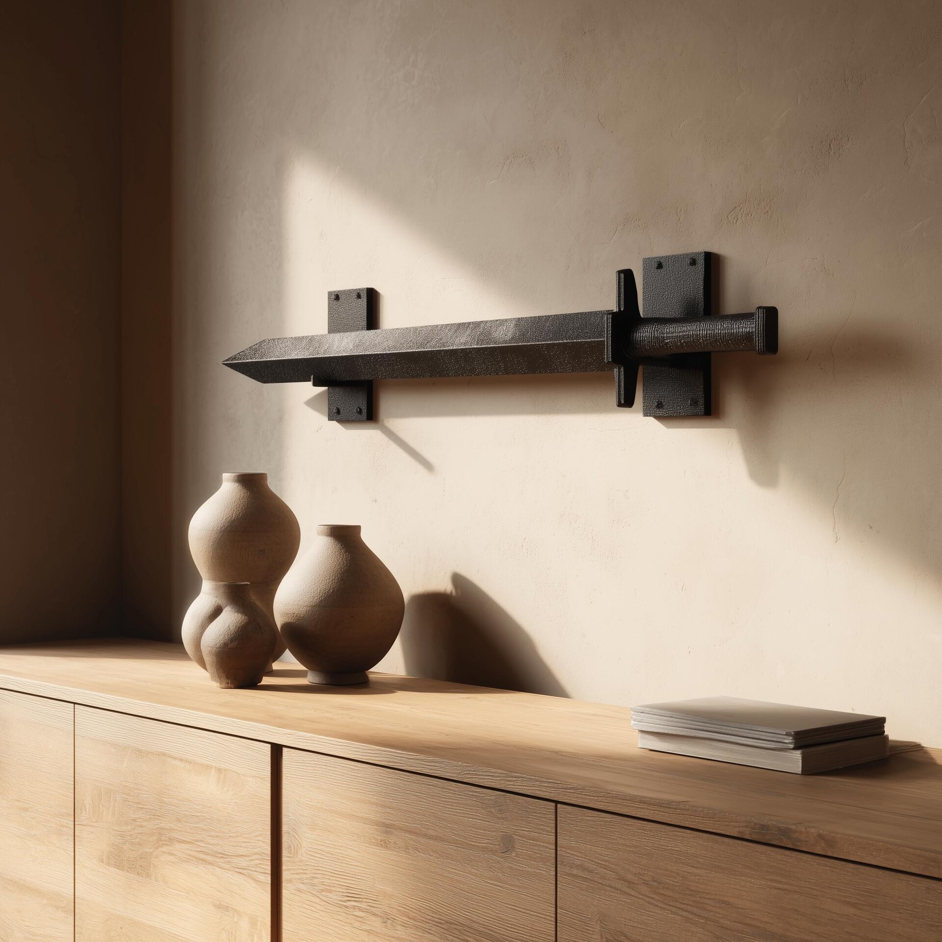 Épée Murale Décorative Imprimée en 3D avec Deux Supports | Accessoire d'Exposition Style Pierre Fantasy Effet Résine pour Salon, Bureau ou Salle de Jeux
