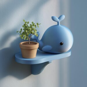 Étagère Murale Baleine Imprimée en 3D | Rebord Flottant Nursery Océan Adorable | Décoration Murale Ludique pour Chambres d'Enfants et Intérieurs Modernes Chaleureux