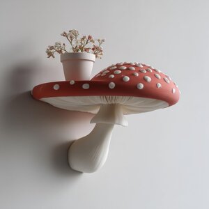 Étagère Murale Champignon Imprimée en 3D | Console Flottante Amanite | Décoration Murale Fantaisie et Chaleureuse en 3D