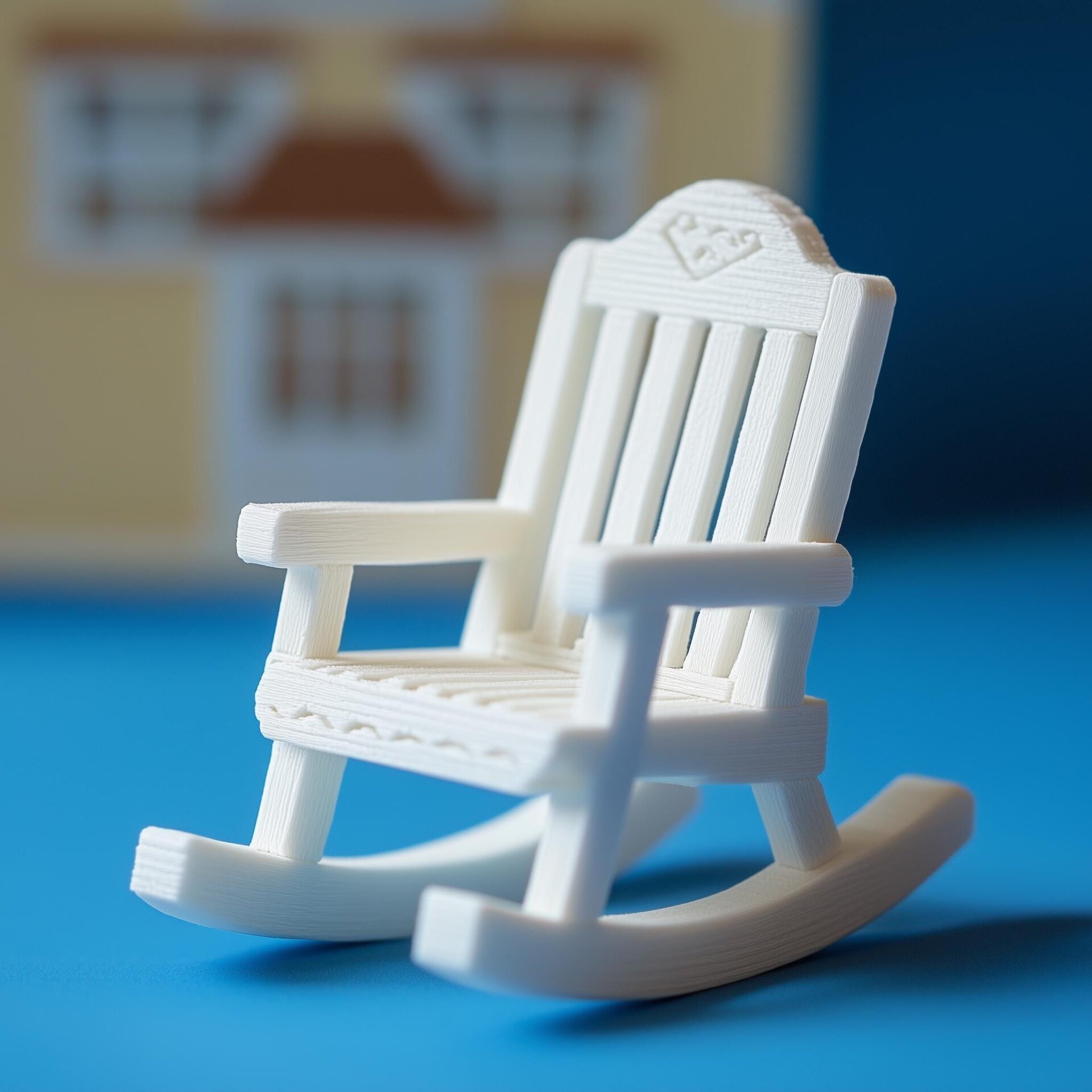 Chaise à bascule miniature | Mobilier pour maison de poupée imprimé en 3D | Rocking-chair style bois à l'échelle 1:12