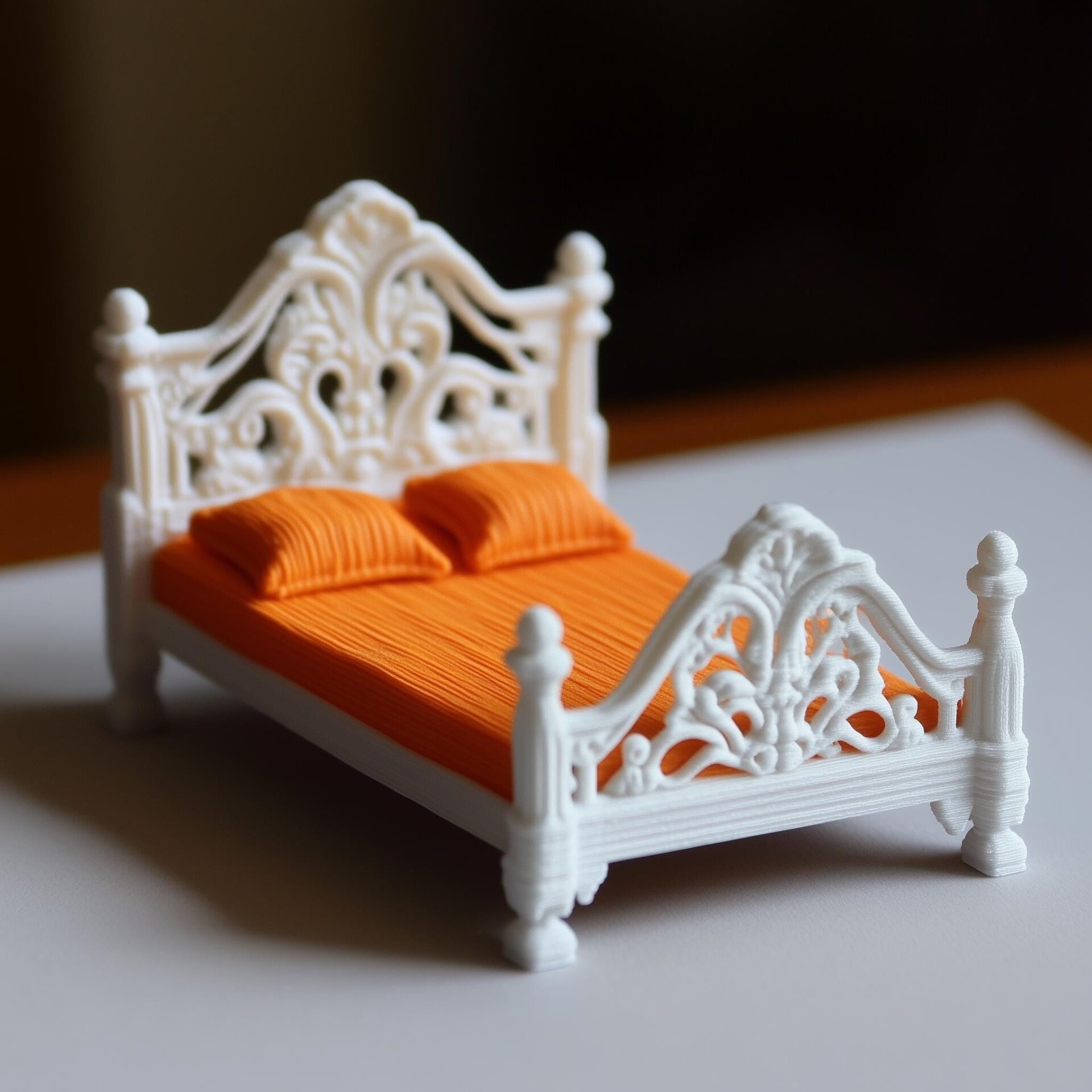 Lit Double pour Maison de Poupée | Lit Miniature Échelle 1:12 | Meuble Miniature Style Français | Décoration Chambre Maison de Poupée Victorienne Imprimée en 3D