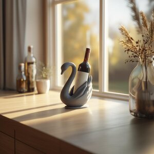 Porte-Bouteille de Vin Cygne pour Bouteilles Standard | Présentoir à Vin Animalier Élégant Imprimé en 3D pour Décoration de Cuisine et d'Étagère dans les Maisons Modernes