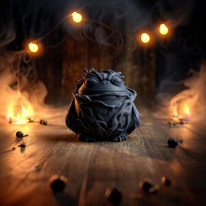 Urne commémorative sombre style goblincore en forme de grenouille avec couvercle | Contenant pour cendres d'animaux imprimé en 3D, décoration d'étagère boisée, cadeau hommage et souvenir
