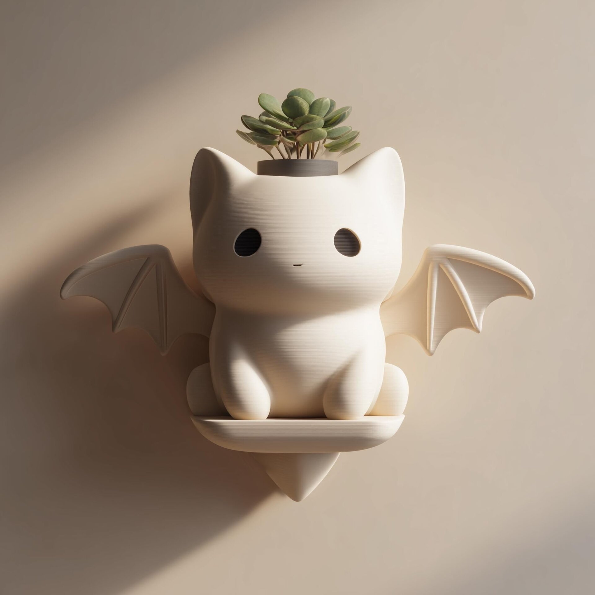 Étagère-Jardinière Murale Chat Chauve-Souris | Support Suspendu Kawaii pour Plantes Imprimé en 3D | Décoration Murale Animalière Fantastique pour Chambre d'Enfant et Intérieurs Modernes