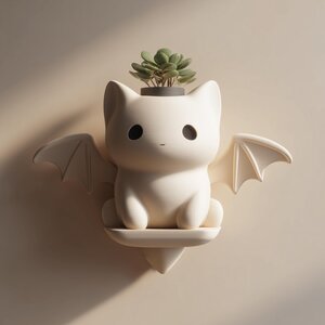 Étagère-Jardinière Murale Chat Chauve-Souris | Support Suspendu Kawaii pour Plantes Imprimé en 3D | Décoration Murale Animalière Fantastique pour Chambre d'Enfant et Intérieurs Modernes