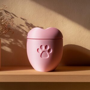 Urne commémorative pour animal imprimée en 3D | Urne de crémation minimaliste en forme de cœur avec empreinte de patte | Décoration du souvenir pour chiens ou chats bien-aimés