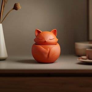 Urne Commémorative Renard avec Couvercle | Boîte Souvenir Imprimée en 3D pour Cendres d'Animaux, Décoration d'Étagère Paisible et Accent Chaleureux pour la Maison