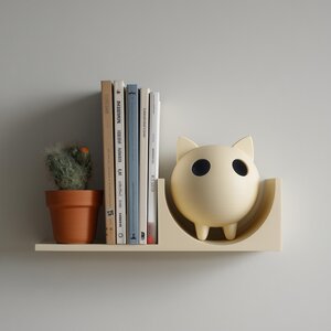 Étagère Murale Imprimée en 3D Chat Serre-Livres | Étagère Flottante Minimaliste au Chaton Rond | Accent Déco Murale Moderne et Mignon pour Livres, Plantes et Intérieurs