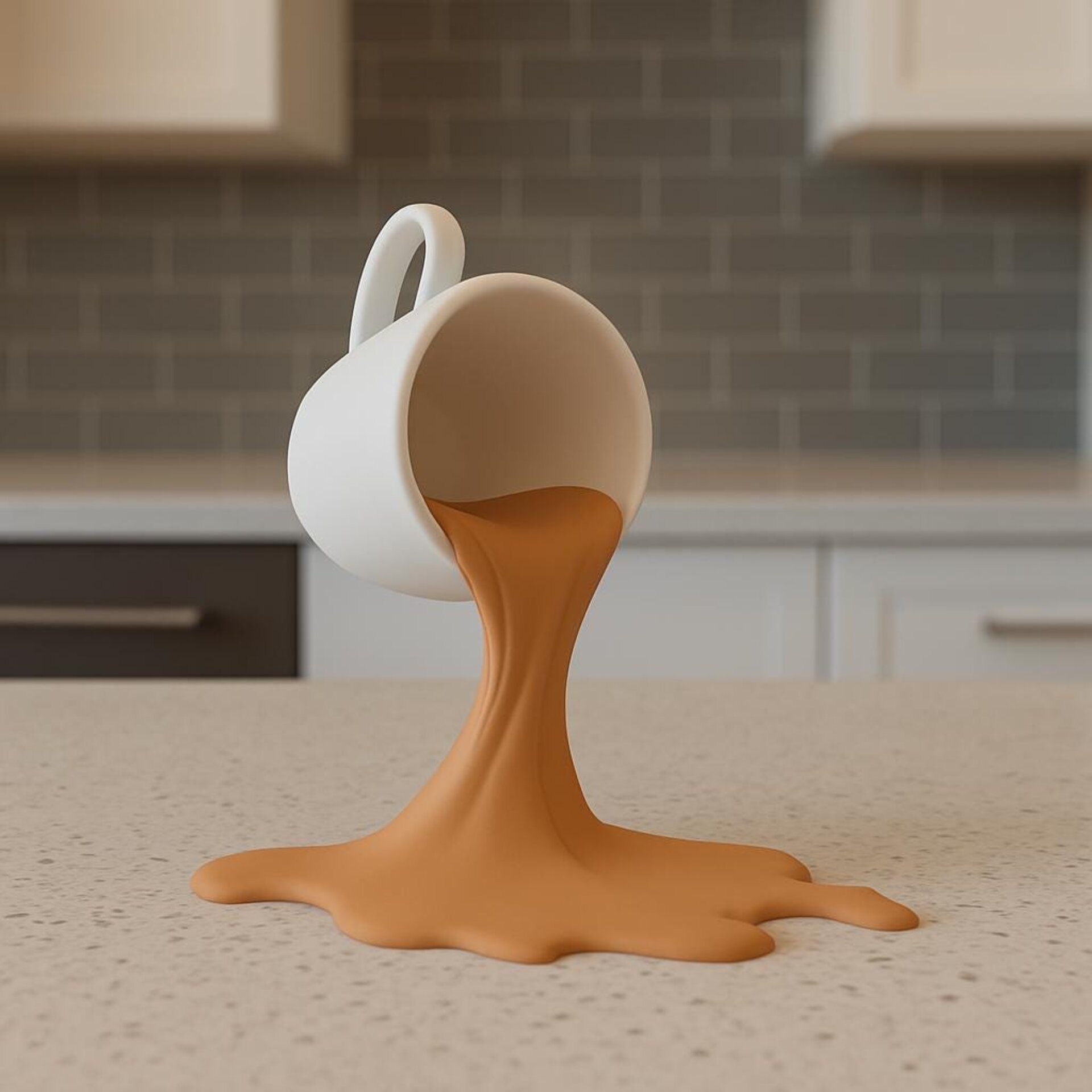 Sculpture de Tasse d'Espresso Macchiato Renversée | Art de Tasse à Café Imprimé en 3D | Cadeau Amateur de Café