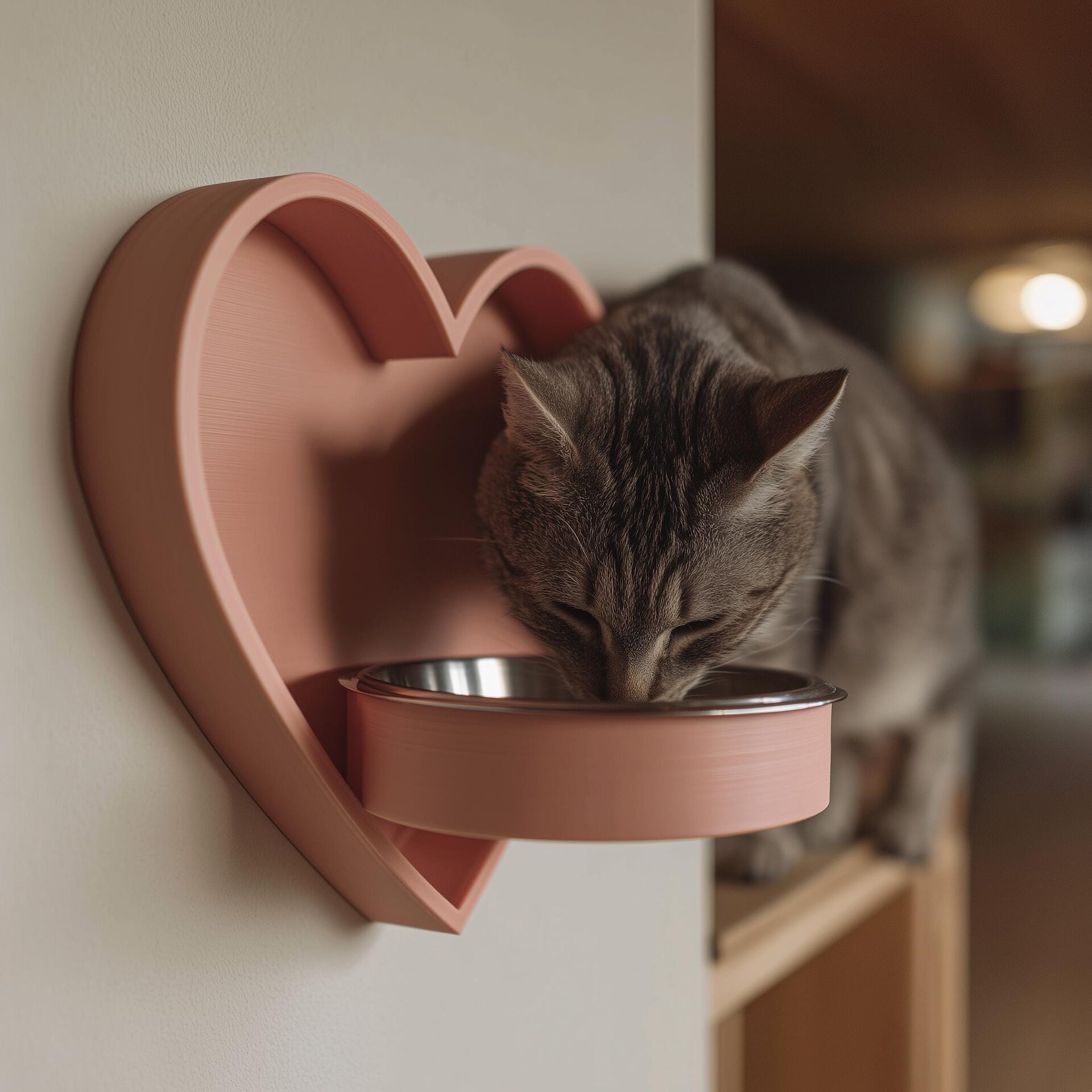 Support Mural pour Gamelle Animal en Forme de Cœur | Cadre Surélevé Imprimé en 3D pour Chat ou Petit Chien | Station de Repas Mignonne, Décoration Murale pour Gamelle