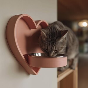 Support Mural pour Gamelle Animal en Forme de Cœur | Cadre Surélevé Imprimé en 3D pour Chat ou Petit Chien | Station de Repas Mignonne, Décoration Murale pour Gamelle
