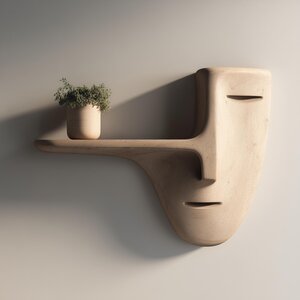 Étagère Murale Visage Moderne | Sculpture Masque Surréaliste Imprimée en 3D avec Rebord Flottant | Décoration Murale Minimaliste pour Plantes, Clés, Art, Entrée Intérieure